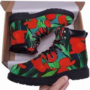 Men Red Tulips Mid Top Boots