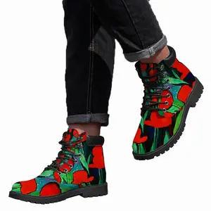 Men Red Tulips Mid Top Boots