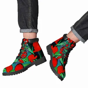 Men Red Tulips Mid Top Boots