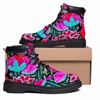 Men Pink Tulips Mid Top Boots