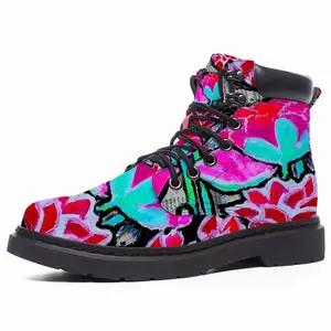 Men Pink Tulips Mid Top Boots