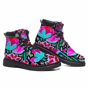 Men Pink Tulips Mid Top Boots