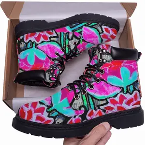 Men Pink Tulips Mid Top Boots