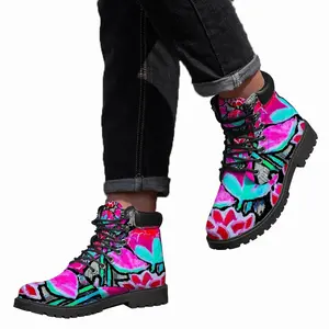 Men Pink Tulips Mid Top Boots