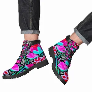 Men Pink Tulips Mid Top Boots