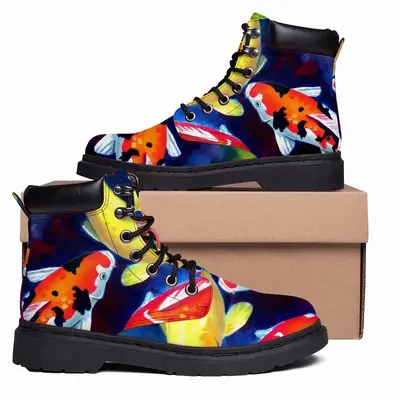 Men Koi Fish In The Pond Mid Top Boots