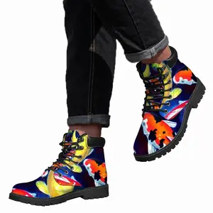 Men Koi Fish In The Pond Mid Top Boots