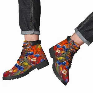 Men Cornflowers In The Meadow 20X16 Hand Painted Mid Top Boots