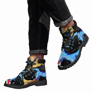 Men Happy Dog Mid Top Boots