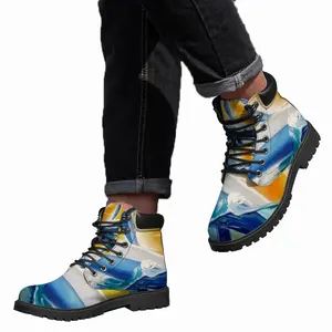 Men Sailboat Breaking The Wave Mid Top Boots