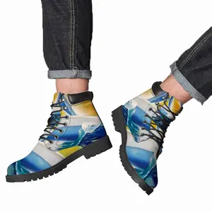 Men Sailboat Breaking The Wave Mid Top Boots