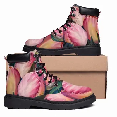 Men Pink Tulips Mid Top Boots