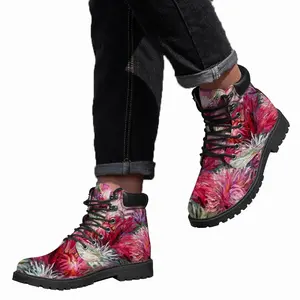 Men Fall Flowers Bouquet Mid Top Boots