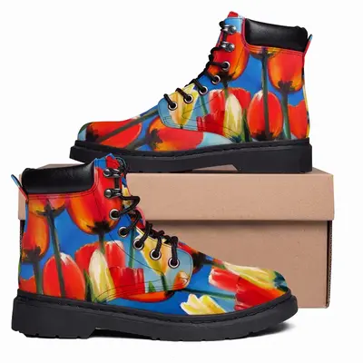 Men Wild Tulips On Spring Sky Mid Top Boots