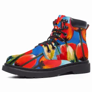 Men Wild Tulips On Spring Sky Mid Top Boots