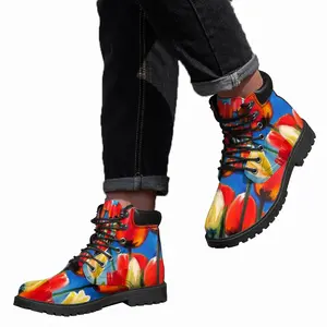 Men Wild Tulips On Spring Sky Mid Top Boots