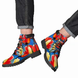 Men Wild Tulips On Spring Sky Mid Top Boots