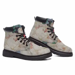 Men Peonies On Blue Mid Top Boots