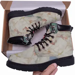 Men Peonies On Blue Mid Top Boots