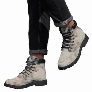 Men Peonies On Blue Mid Top Boots