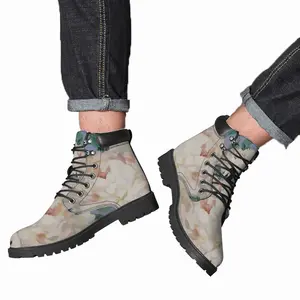 Men Peonies On Blue Mid Top Boots