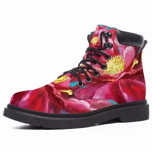 Men Bright Pink Peony Flower Acrylic Mid Top Boots