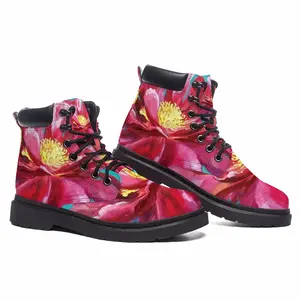 Men Bright Pink Peony Flower Acrylic Mid Top Boots