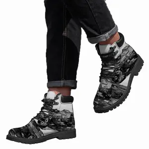 Men Black & White Westerdale Mill Mid Top Boots