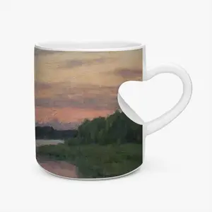 Evening On The Msta River Peach Heart Mug