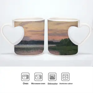 Evening On The Msta River Peach Heart Mug