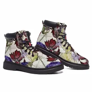 Men White Prints Mid Top Boots