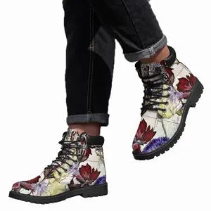 Men White Prints Mid Top Boots