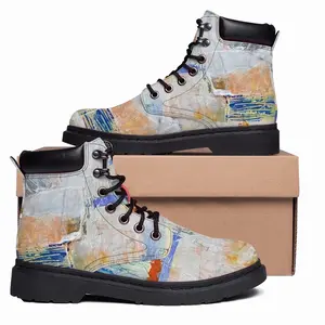 Men Mixed Media White Mid Top Boots