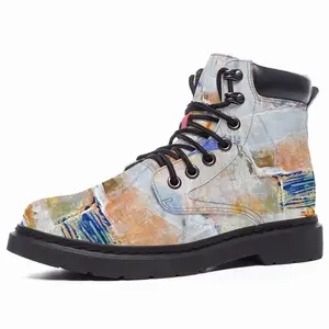 Men Mixed Media White Mid Top Boots