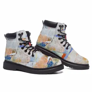 Men Mixed Media White Mid Top Boots