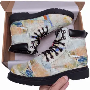 Men Mixed Media White Mid Top Boots