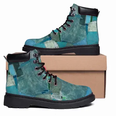 Men Turquoise Green And Blue Mid Top Boots