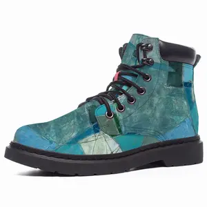 Men Turquoise Green And Blue Mid Top Boots