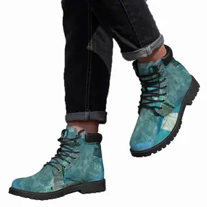 Men Turquoise Green And Blue Mid Top Boots