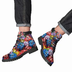 Men Flower Bouquet Mid Top Boots