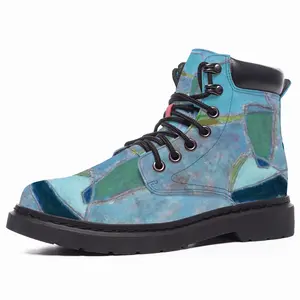 Men Blue And Turquoise Mid Top Boots