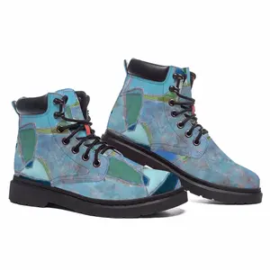 Men Blue And Turquoise Mid Top Boots