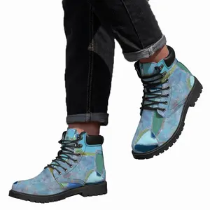 Men Blue And Turquoise Mid Top Boots