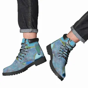 Men Blue And Turquoise Mid Top Boots