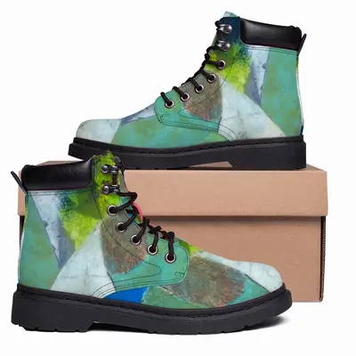 Men Green And Blue With Black And White Mid Top Boots