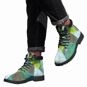 Men Green And Blue With Black And White Mid Top Boots