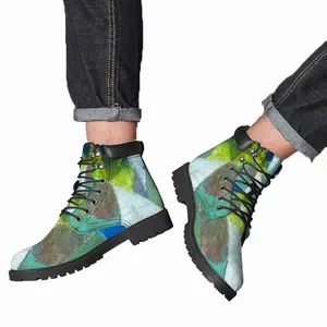 Men Green And Blue With Black And White Mid Top Boots