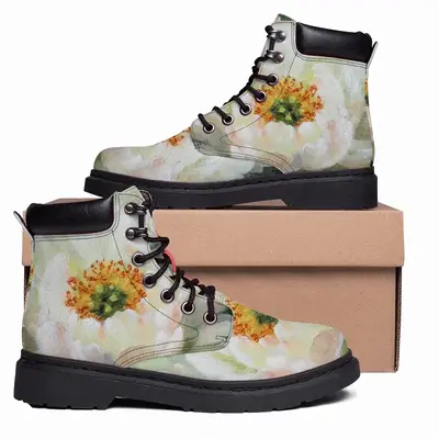 Men White Peony Mid Top Boots