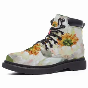 Men White Peony Mid Top Boots