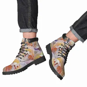 Men Yellow Roses Mid Top Boots